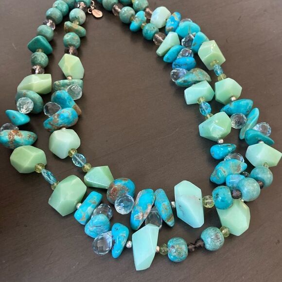 Barse Turquoise Stone Beaded Sterling Silver Statement Necklace - Picture 4 of 6
